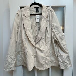 Lane Bryant Cream Embroidered Boho Chic Career Blazer Jacket Plus Size 28 NWT